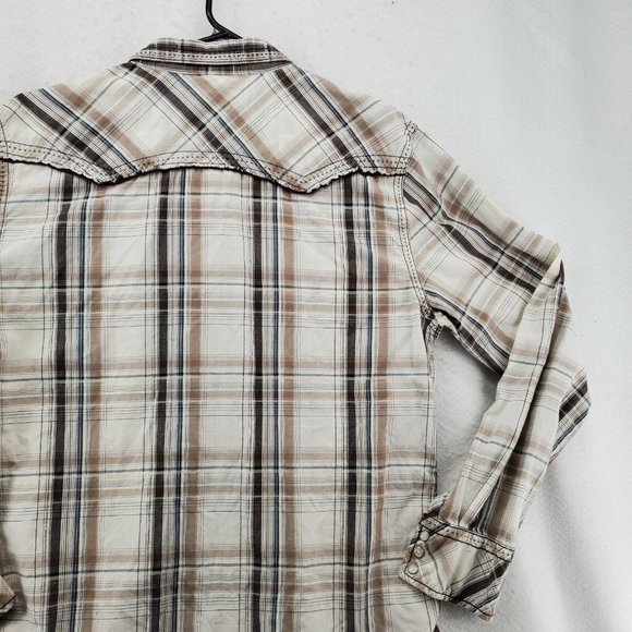 BKE Shirt Men's Long Sleeve Pearl Snap Up Striped Tan White Large*Western - Picture 11 of 12